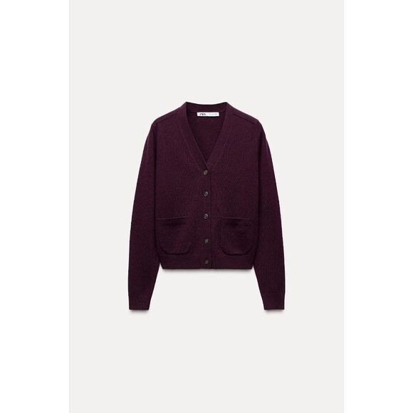 Zara Womens Sweater Medium M Purple V-Neck Wool Cardigan 2893/110 NWT - Picture 2 of 11